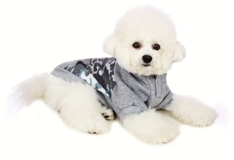 Gray Camo Dog Hoodie with hole for leash/collar access