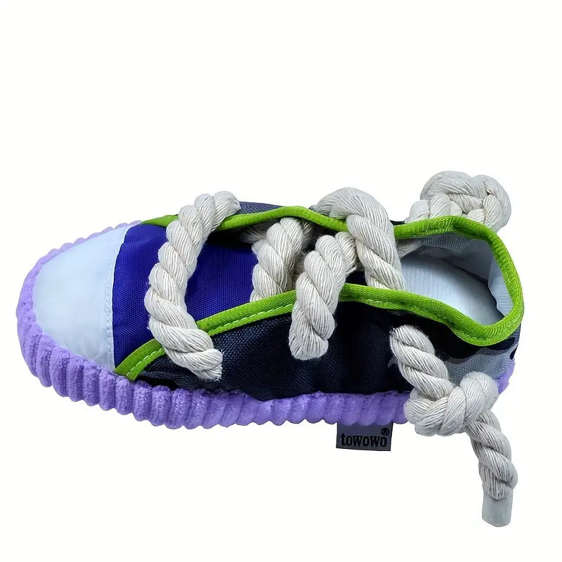 Plush Squeaky Shoe Toy for Small Dogs - Yellow or Purple Sole Trim