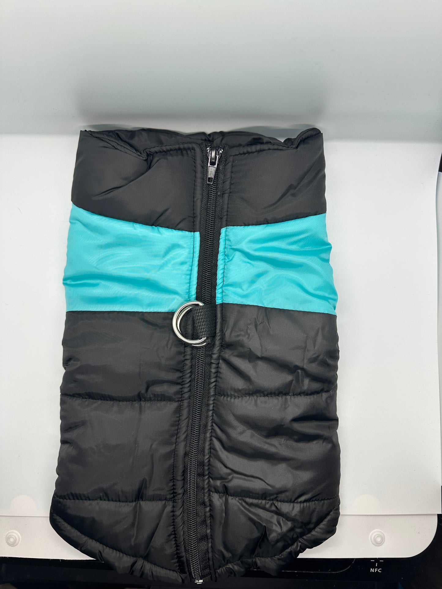Black and Sky Blue Warm, Padded, Waterproof Dog Vest/Coat