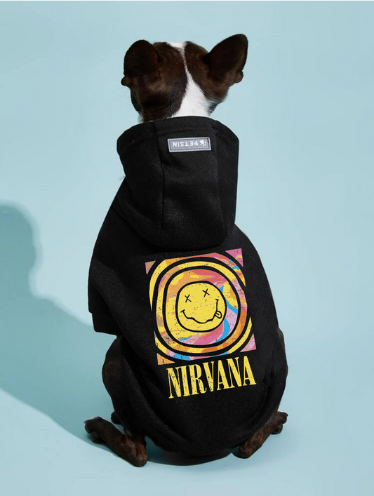 Black Nirvana Distressed Design Dog Hoodie