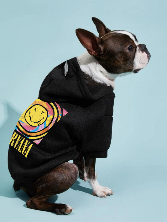 Black Nirvana Distressed Design Dog Hoodie