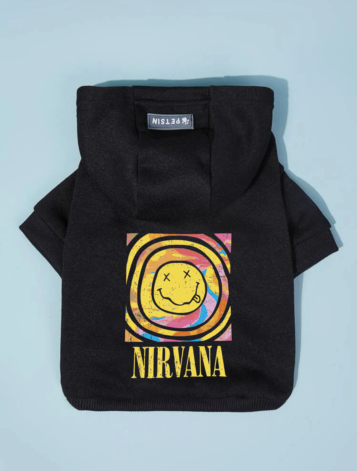 Black Nirvana Distressed Design Dog Hoodie