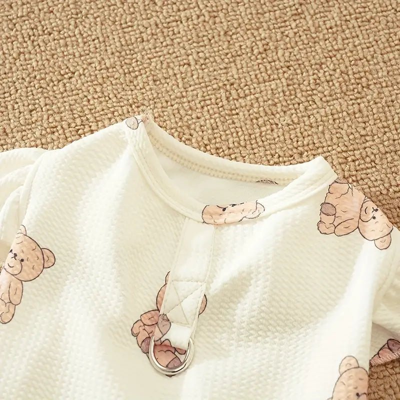 Cream Bear Textured Dog T Shirt w/ Ruffled Sleeves & Leash Ring - Spoiled Rotten Pup