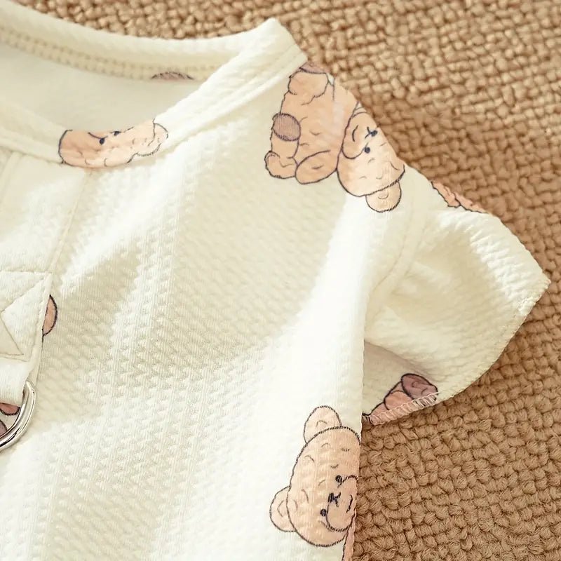 Cream Bear Textured Dog T Shirt w/ Ruffled Sleeves & Leash Ring - Spoiled Rotten Pup