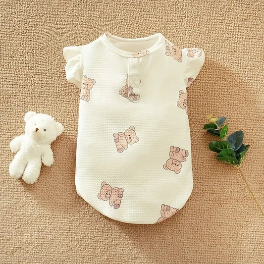 Cream Bear Textured Dog T Shirt w/ Ruffled Sleeves & Leash Ring - Spoiled Rotten Pup