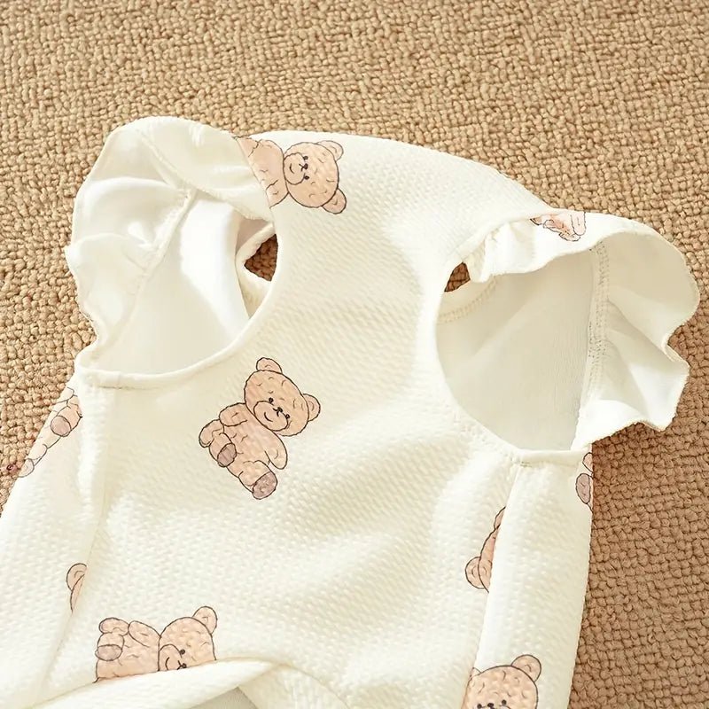 Cream Bear Textured Dog T Shirt w/ Ruffled Sleeves & Leash Ring - Spoiled Rotten Pup