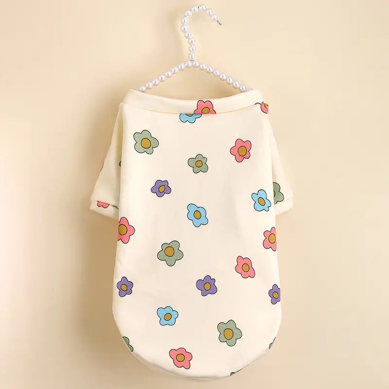 Cream Floral Cartoon Design Dog Sweatshirt - Spoiled Rotten Pup