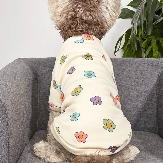 Cream Floral Cartoon Design Dog Sweatshirt - Spoiled Rotten Pup