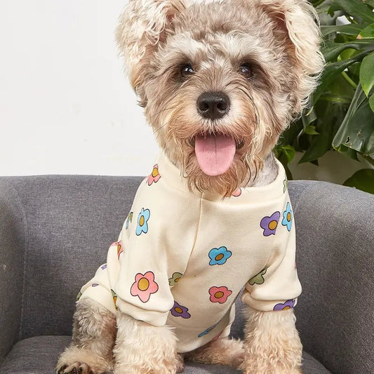 Cream Floral Cartoon Design Dog Sweatshirt - Spoiled Rotten Pup