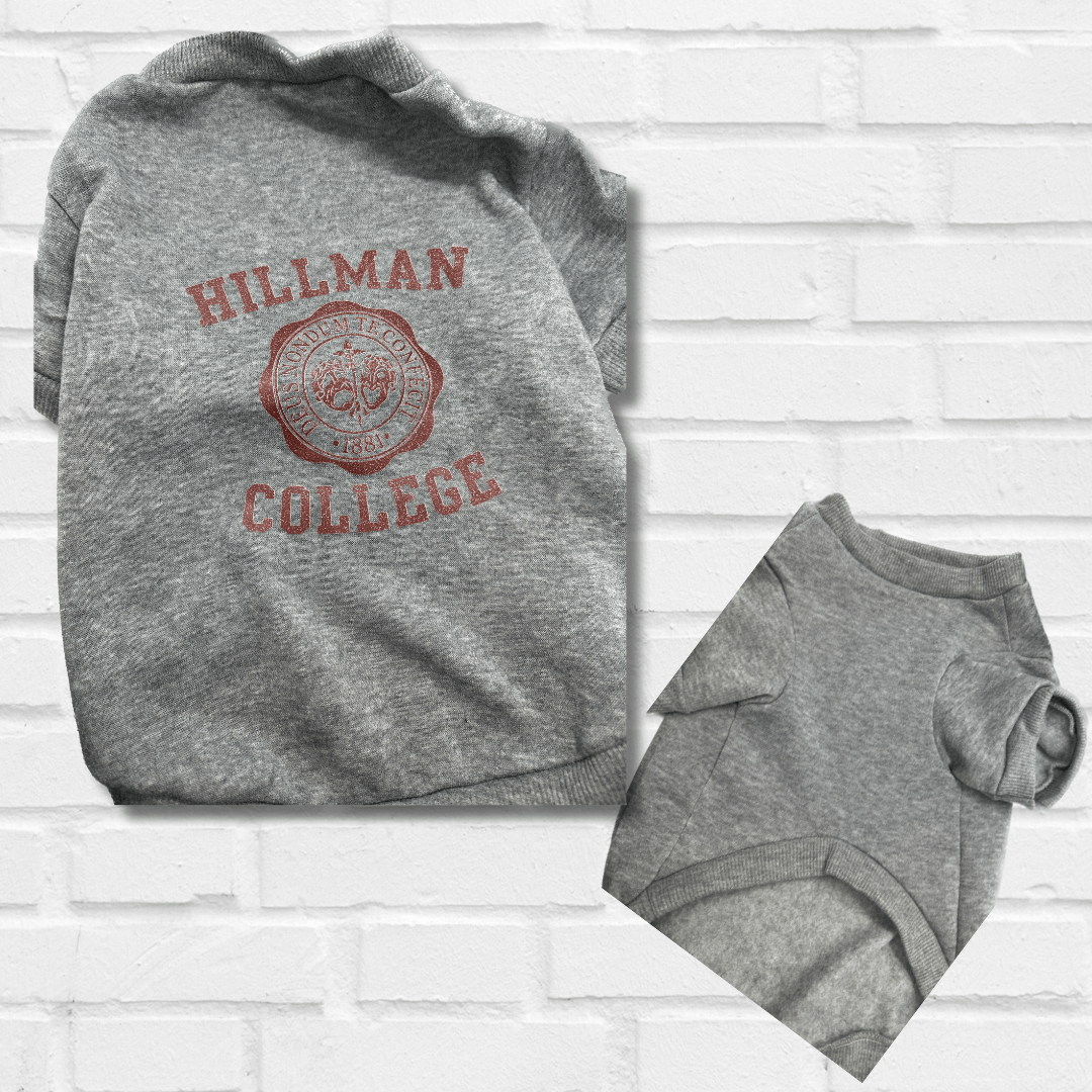 Hillman College Themed Burgundy Dog Hoodie, Gray Sweatshirt, or Gray T Shirt - Spoiled Rotten Pup