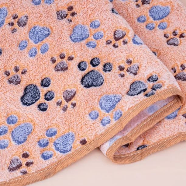 Light Brown Soft Dog Blanket with Brown/Black Paws - Spoiled Rotten Pup