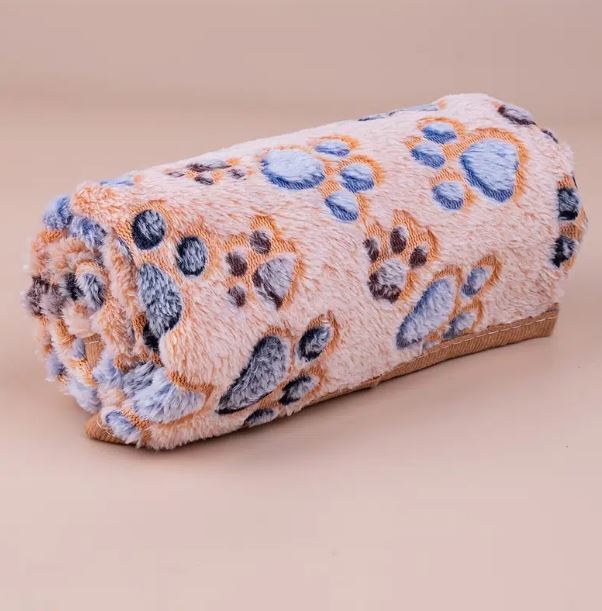 Light Brown Soft Dog Blanket with Brown/Black Paws - Spoiled Rotten Pup