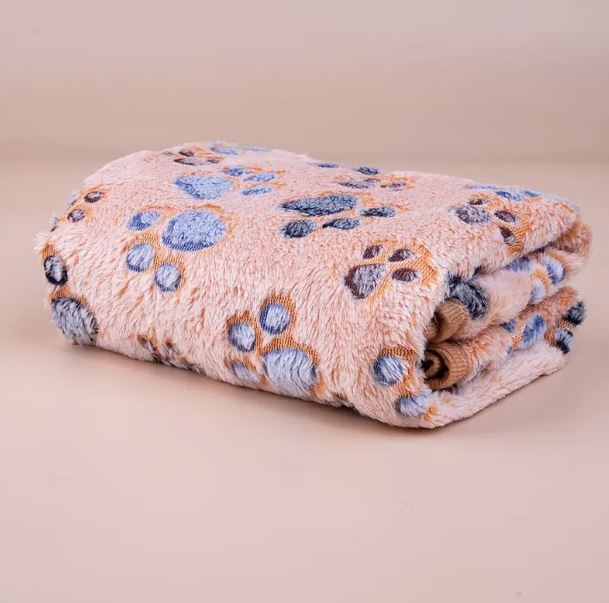 Light Brown Soft Dog Blanket with Brown/Black Paws - Spoiled Rotten Pup
