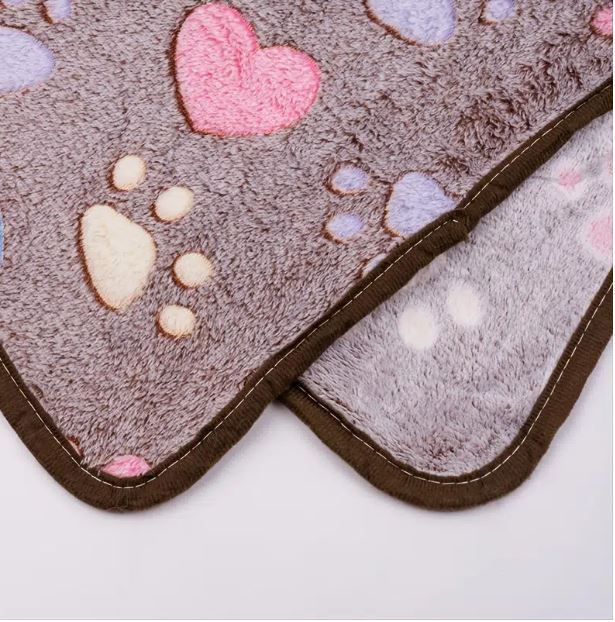Soft Brown Dog Blanket with Hearts & Paws - Spoiled Rotten Pup