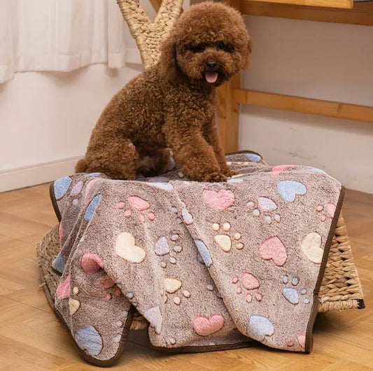 Soft Brown Dog Blanket with Hearts & Paws - Spoiled Rotten Pup