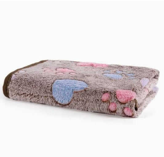 Soft Brown Dog Blanket with Hearts & Paws - Spoiled Rotten Pup