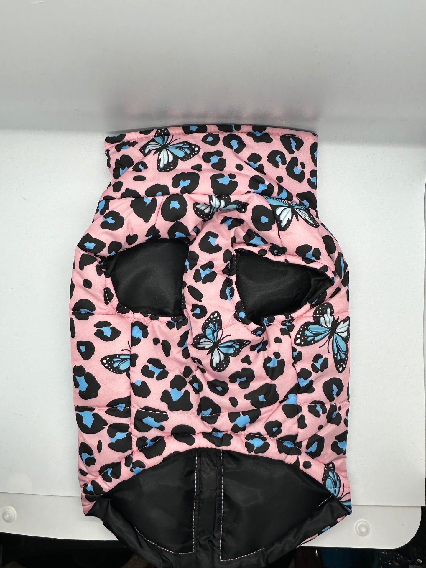 Pink/Lt. Blue Leopard & Butterfly Print Dog Vest/Coat, Waterproof & Windproof