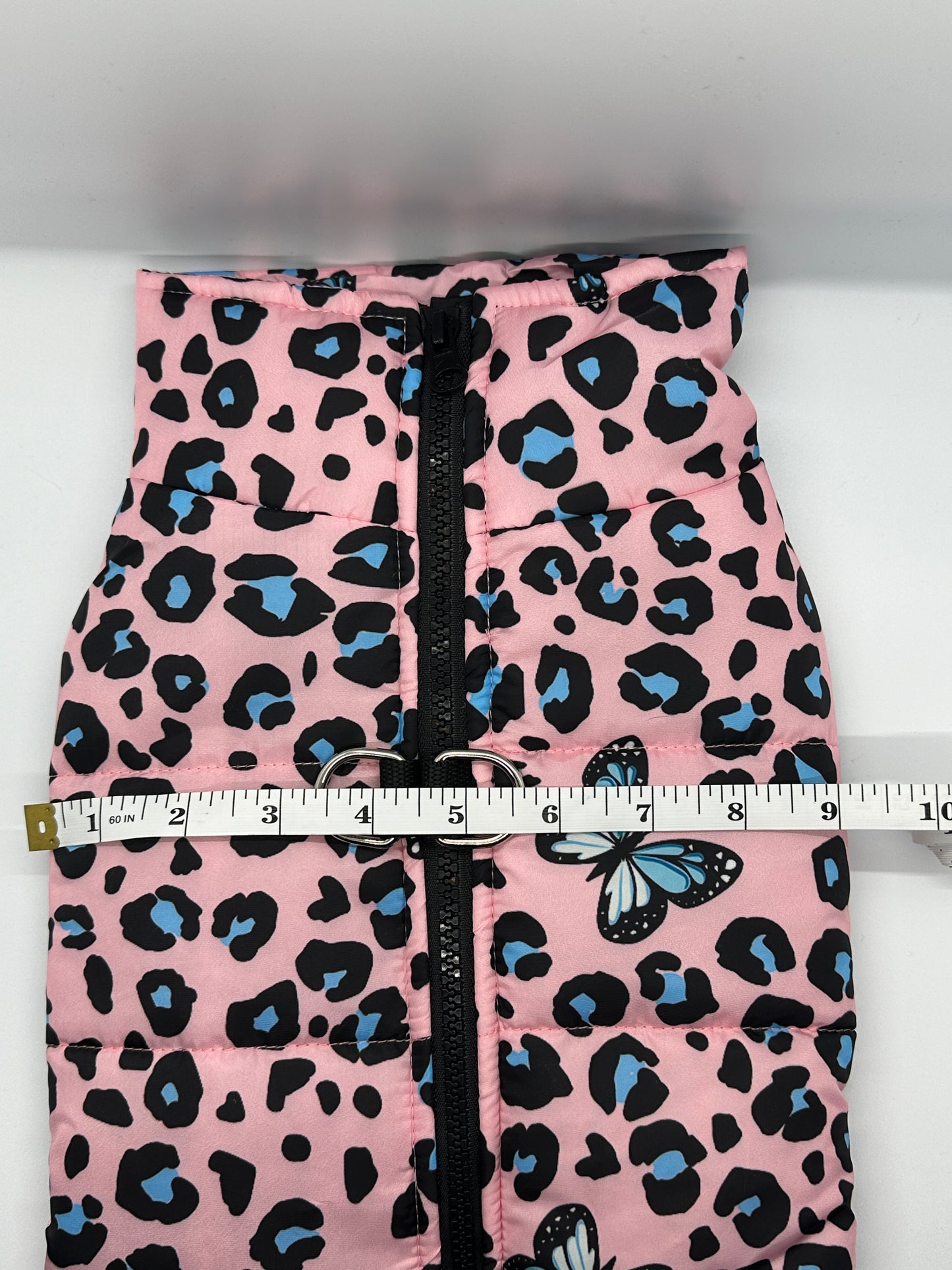 Pink/Lt. Blue Leopard & Butterfly Print Dog Vest/Coat, Waterproof & Windproof