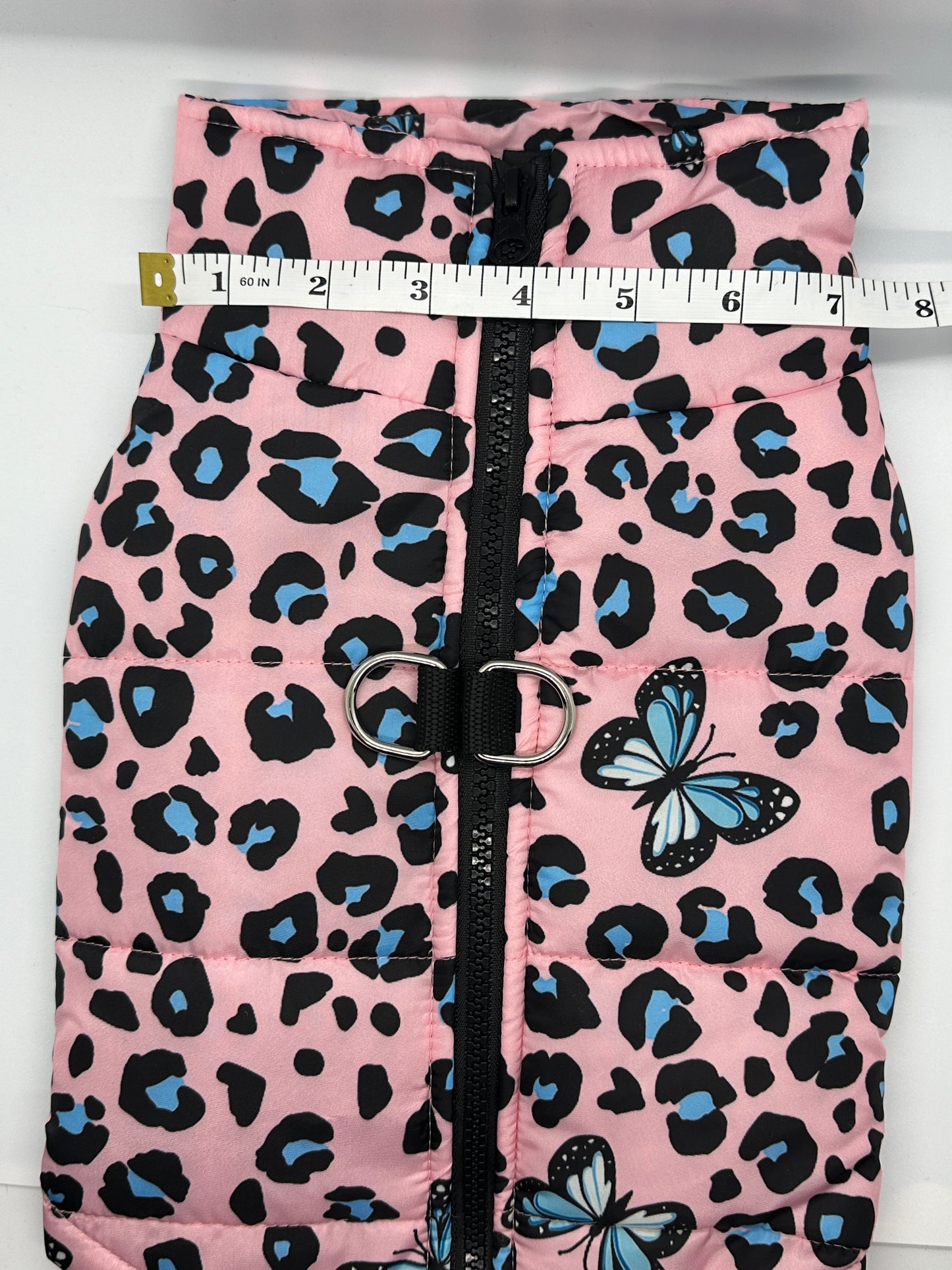 Pink/Lt. Blue Leopard & Butterfly Print Dog Vest/Coat, Waterproof & Windproof