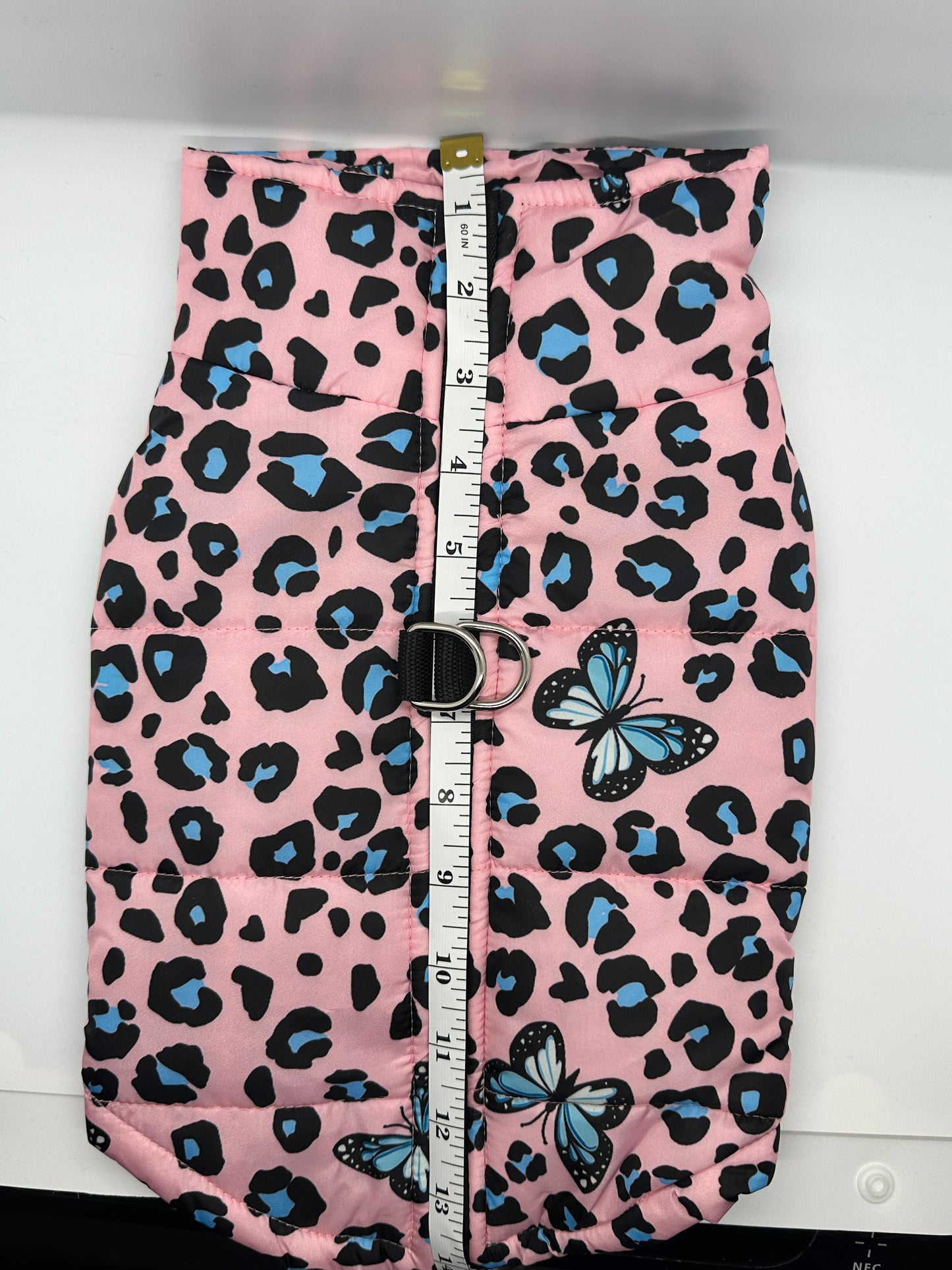 Pink/Lt. Blue Leopard & Butterfly Print Dog Vest/Coat, Waterproof & Windproof