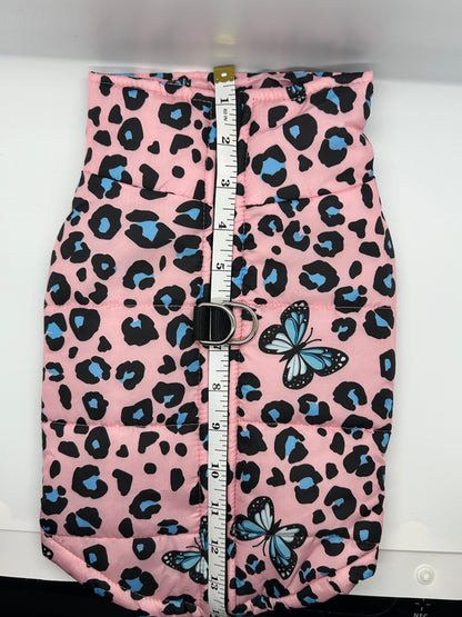 Pink/Lt. Blue Leopard & Butterfly Print Dog Vest/Coat, Waterproof & Windproof