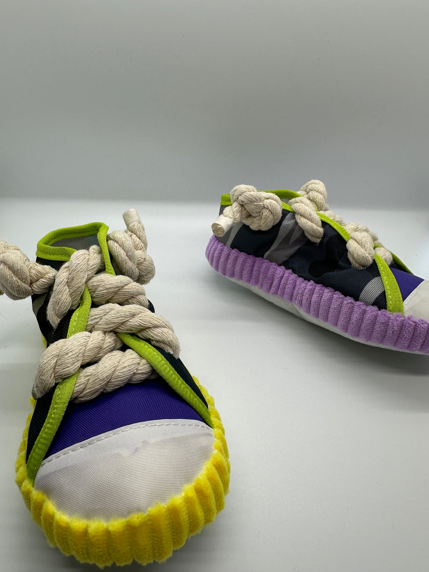 Plush Squeaky Shoe Toy for Small Dogs - Yellow or Purple Sole Trim
