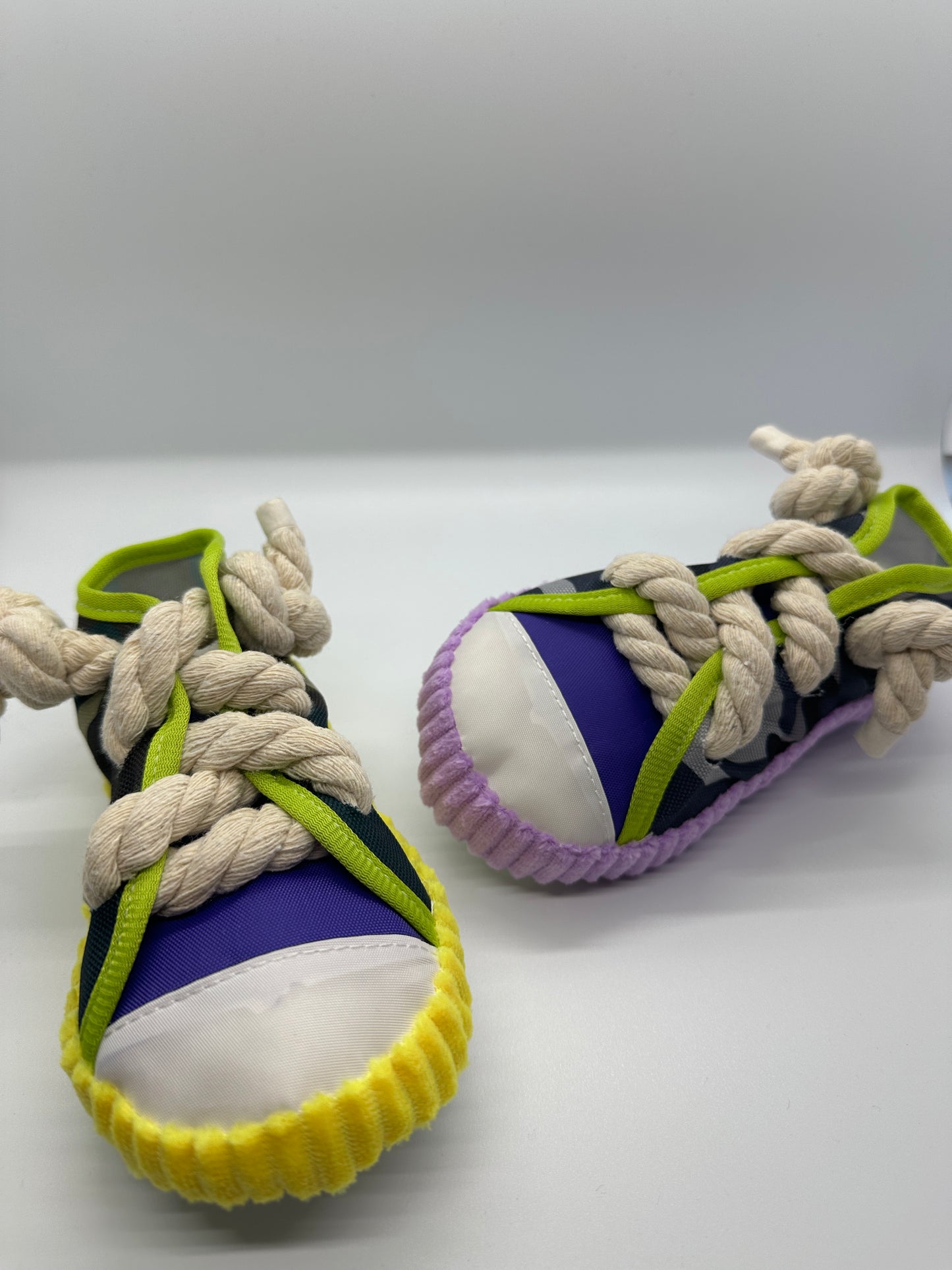 Plush Squeaky Shoe Toy for Small Dogs - Yellow or Purple Sole Trim