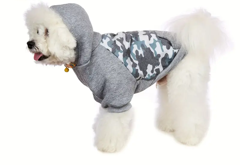 Gray Camo Dog Hoodie with hole for leash/collar access