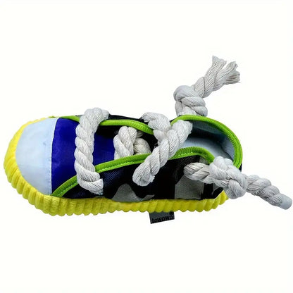 Plush Squeaky Shoe Toy for Small Dogs - Yellow or Purple Sole Trim