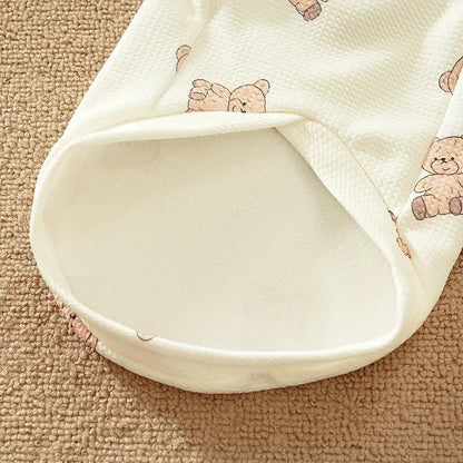 Cream Bear Textured Dog T Shirt w/ Ruffled Sleeves & Leash Ring - Spoiled Rotten Pup