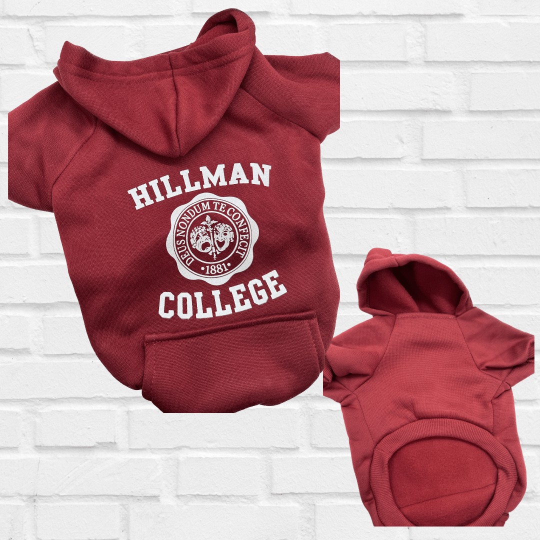 Hillman College Themed Burgundy Dog Hoodie, Gray Sweatshirt, or Gray T Shirt - Spoiled Rotten Pup