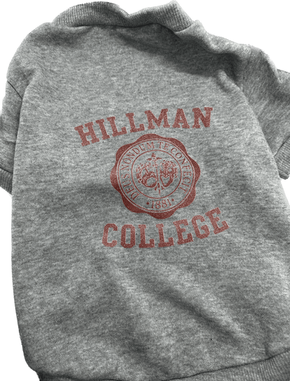 Hillman College Themed Burgundy Dog Hoodie, Gray Sweatshirt, or Gray T Shirt - Spoiled Rotten Pup